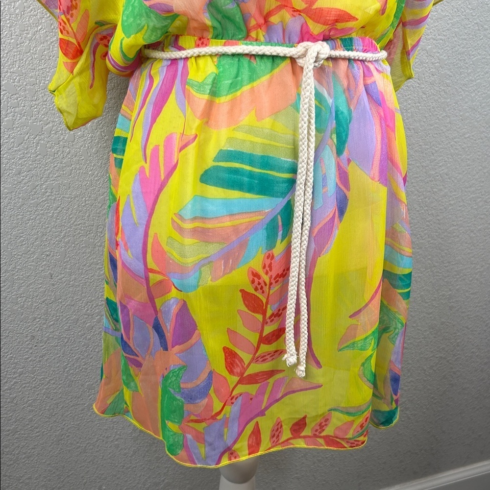 Becca Yellow Floral Tropical Sheer Summer Spring Vacation Swimsuit Coverup XS - Picture 3 of 7